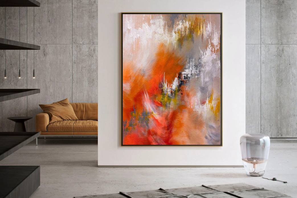 Orange Handmade Painting Textured Colorful Abstract Canvas Wall Art INM1V